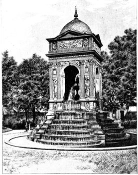 Fontaine des Innocents, vintage engraved illustration. Paris - Auguste VITU – 1890.