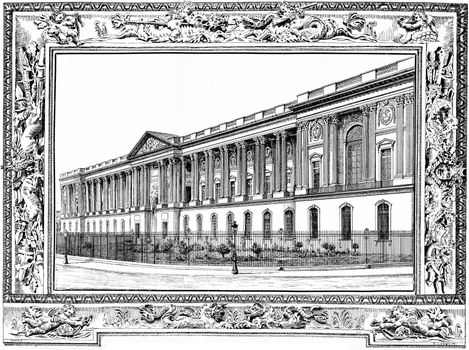 The colonnade of the Louvre, vintage engraved illustration. Paris - Auguste VITU – 1890.