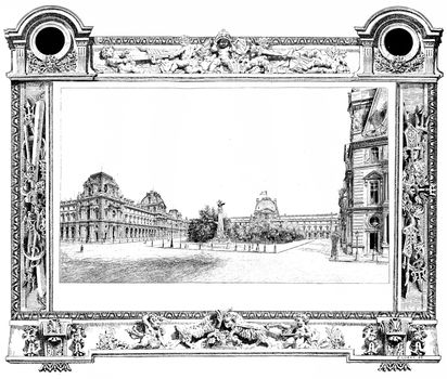 The Louvre seen from the Place du Carrousel, vintage engraved illustration. Paris - Auguste VITU – 1890.