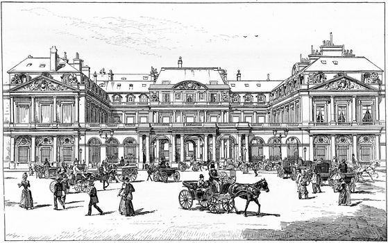 Square of royal palace, vintage engraved illustration. Paris - Auguste VITU – 1890.