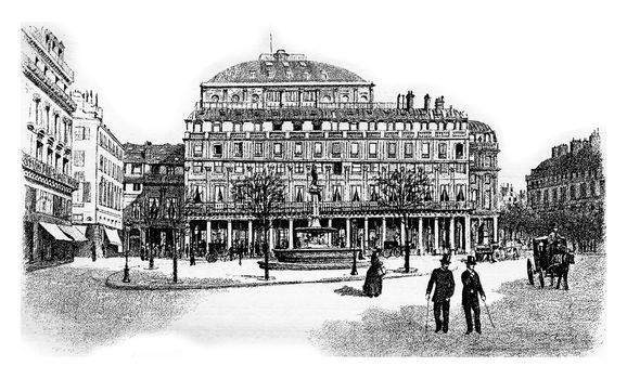 Comedie-Francaise or Theatre-Francais or Salle Richelieu or French Theatre in Paris, France. Vintage engraving.
