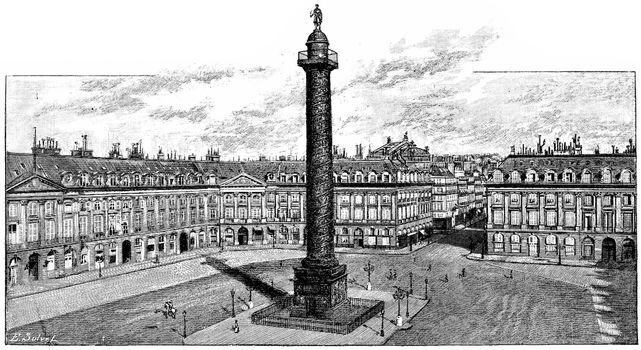 Place Vendome and column, vintage engraved illustration. Paris - Auguste VITU – 1890.