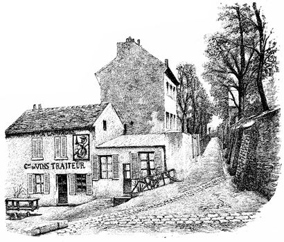 Montmartre, Rue Saint-Vincent, vintage engraved illustration. Paris - Auguste VITU – 1890.