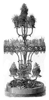 Tiered planter, vintage engraved illustration.
