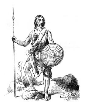 Breton warrior, vintage engraved illustration. Colorful History of England, 1837.
