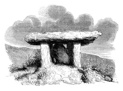 Druidic monument called dolmens, derives from the Antique Cabinet, vintage engraved illustration. Colorful History of England, 1837.
