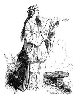 Druidesse after Meyrick, vintage engraved illustration. Colorful History of England, 1837.
