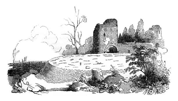 Round Table of King Arthur, near Aumont (Cumberland), vintage engraved illustration. Colorful History of England, 1837.
