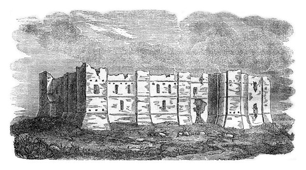 Colchester Castle, vintage engraved illustration. Colorful History of England, 1837.
