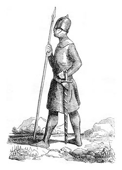 Danish warrior, vintage engraved illustration. Colorful History of England, 1837.
