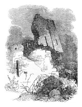 Bridgnorth castle ruins, vintage engraved illustration. Colorful History of England, 1837.

