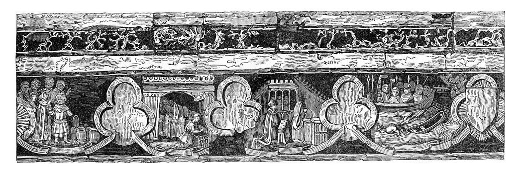 Fourth Low-relief, vintage engraved illustration. Colorful History of England, 1837.
