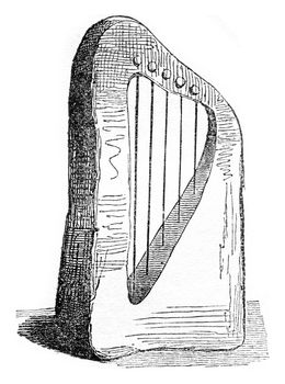 Saxon harp, vintage engraved illustration. Colorful History of England, 1837.
