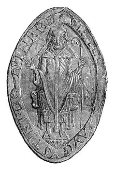 Seal of the abbot of the monastery of St. Augustine, vintage engraved illustration. Colorful History of England, 1837.
