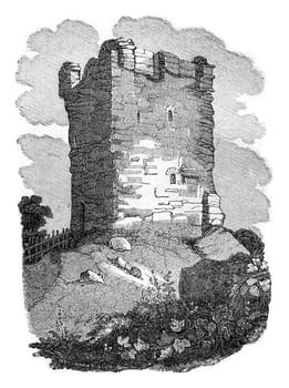 Castle Castleton, Earl of Derby, vintage engraved illustration. Colorful History of England, 1837.
