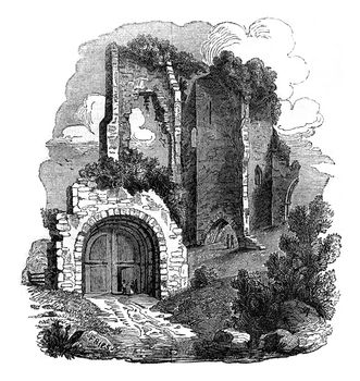 Pevensey Castle Ruins, Kent, vintage engraved illustration. Colorful History of England, 1837.
