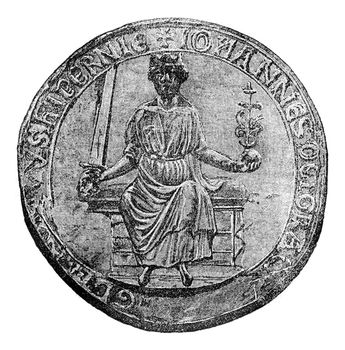 Seal of King John, vintage engraved illustration. Colorful History of England, 1837.
