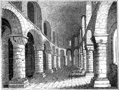 Tower of London, Inside the chapel of the White Tower, vintage engraved illustration. Colorful History of England, 1837.
