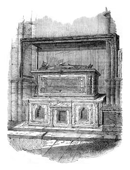 Tomb of Henry III in Westminster, vintage engraved illustration. Colorful History of England, 1837.
