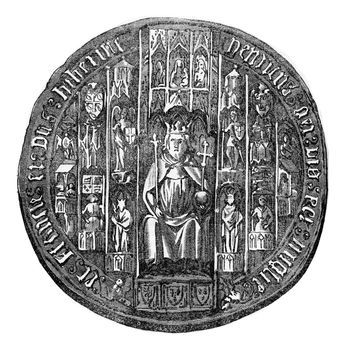 Seal of Henry V, vintage engraved illustration. Colorful History of England, 1837.
