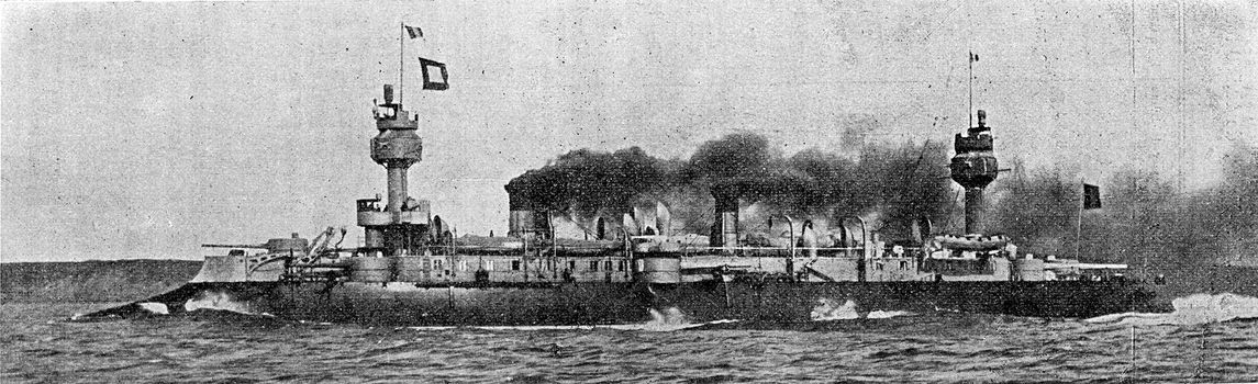 Dupuy de Lome, cruiser armor running 20 knots, vintage engraved illustration. Industrial encyclopedia E.-O. Lami - 1875.
