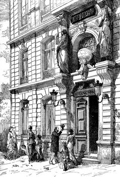 Hotel the Geographical Society of France, vintage engraved illustration. Journal des Voyages, Travel Journal, (1879-80).