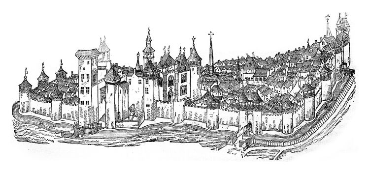 The city and the castle of Moulins, after a manuscript of the fifteenth century
