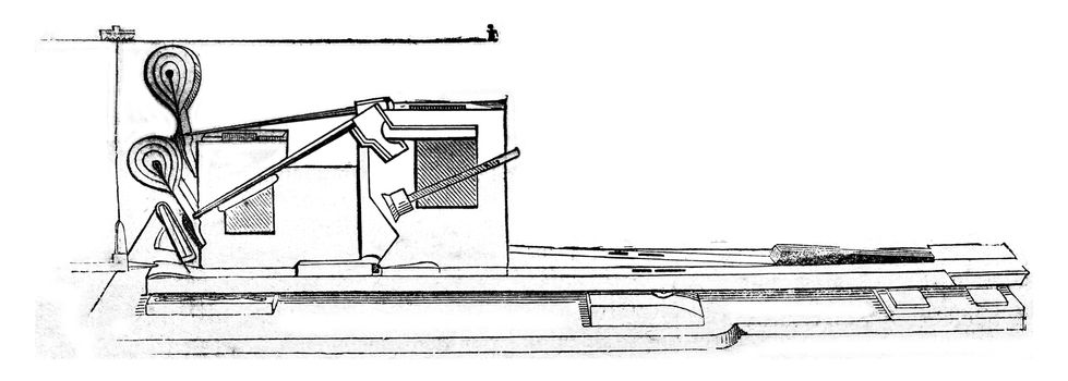 Detail of the mechanics of the piano, vintage engraved illustration. Magasin Pittoresque 1844.
