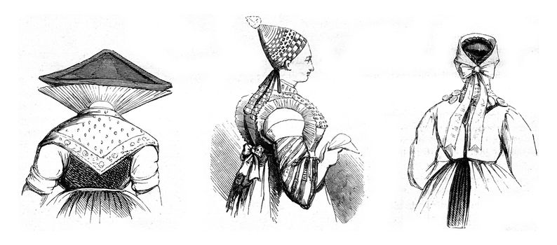 Hairstyles districts, vintage engraved illustration. Magasin Pittoresque 1845.
