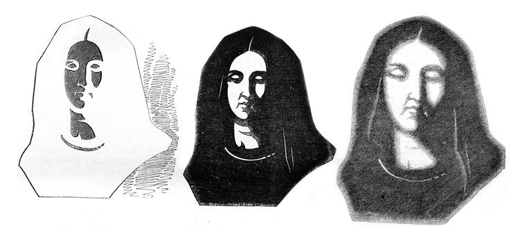 Fig 1-Cut card, Fig 2-Premiere effect, Fig 3- Second effect, vintage engraved illustration. Magasin Pittoresque 1847.
