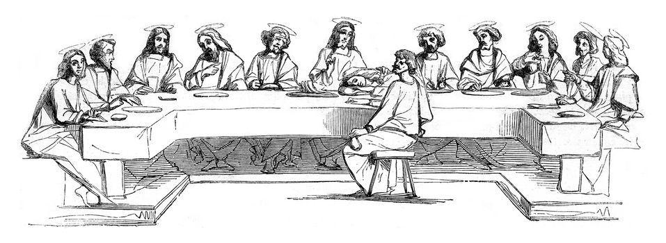 Last Supper, vintage engraved illustration. Magasin Pittoresque 1847.
