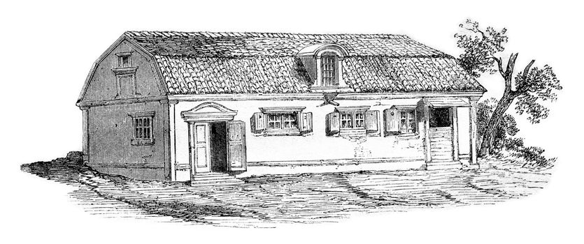 The home or Swedenborg lived in the suburb of Stockholm, vintage engraved illustration. Magasin Pittoresque 1857.
