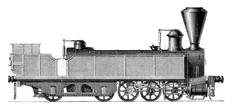 Engerth locomotive, vintage engraved illustration. Magasin Pittoresque 1861.
