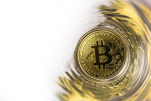 Golden Bitcoin coin on white background. Cryptocurrency