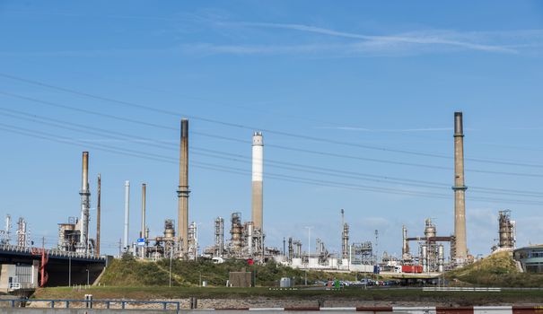 smoke pollution of a power plant in holland near rotterdam in the area europoort