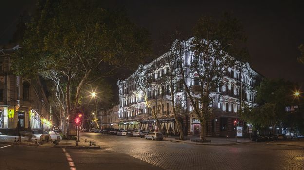 Odessa, Ukraine - 09.09.2018. Luxury hotel Bristol in the historic center of the Odessa city in a summer night