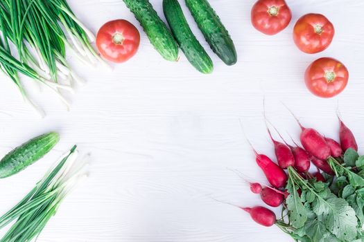 Fresh vegetables from the garden on a white background