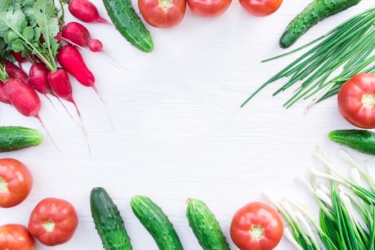 Fresh vegetables from the garden on a white background