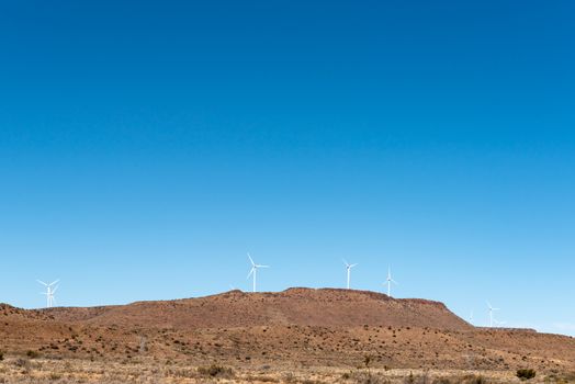 Wind turbines on a mountain near Phillipstown in the Northern Cape Province