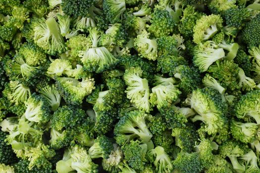 Fresh, raw calabrese broccoli florets as an abstract background texture