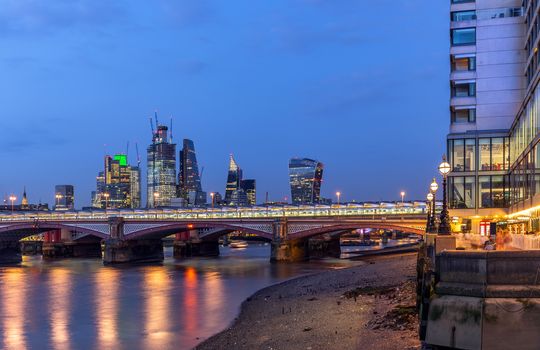 Panoramic of London downtown building with river thames sunset twilight in London UK. 