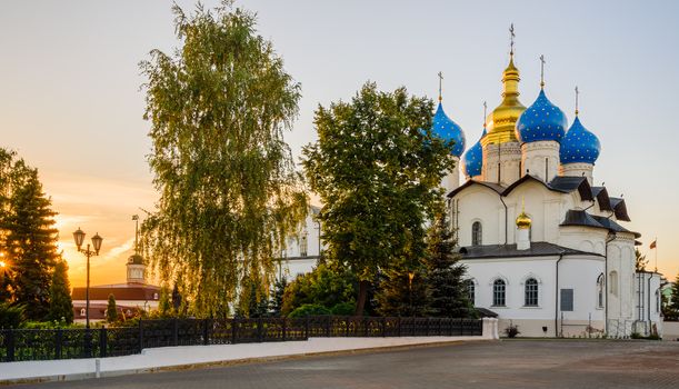 Blagoveshchensk cathedral in the Kazan Kremlin, Russia. Summer sunset.