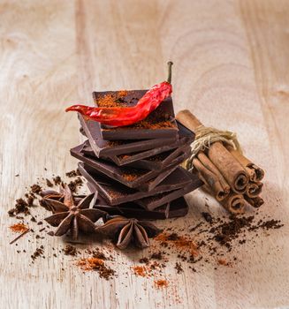 Dried Red Chili Pepper, Chocolate Stack and other Condiment