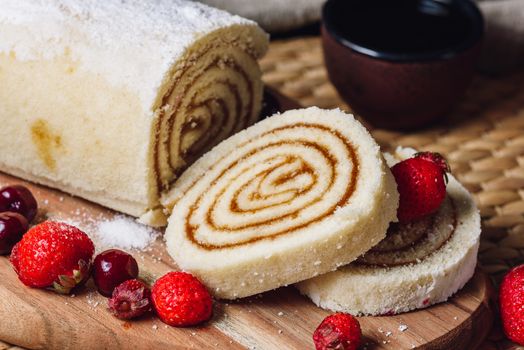 Apricot Paste Filled Rolls for Dessert with Berries.