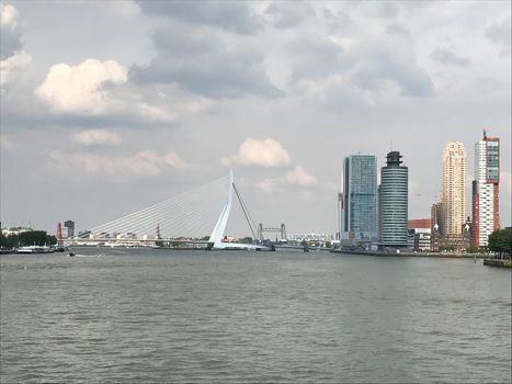 The Rotterdam Skyline with the Erasmusbrug bridge, Netherlands.