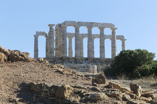 The Ancient Greek temple of Poseidon at Cape Sounion, Athens, Greece