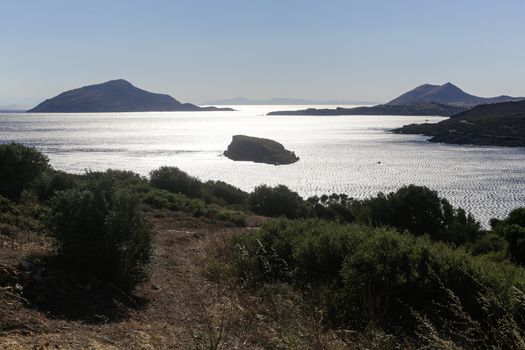 Scenic view of Cape Sounion from the temple of Poseidon