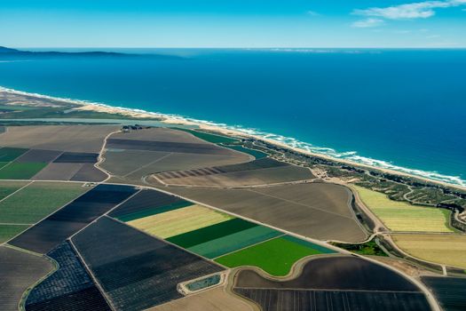 Pacific coast of California with farmland close to the cities of Salinas and Monterey. The picture was taken in the early July.