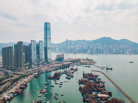 Aerial view of Hong Kong Island and Kowloon