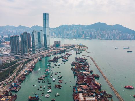 Aerial view of Hong Kong Island and Kowloon